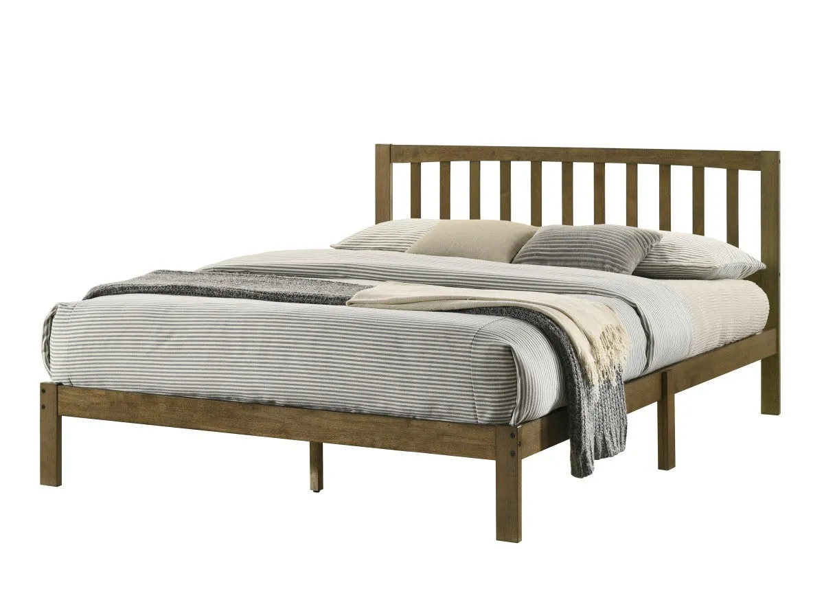 Queen Walnut Antique Solid Wood Slim Platform Bed- Model #7915