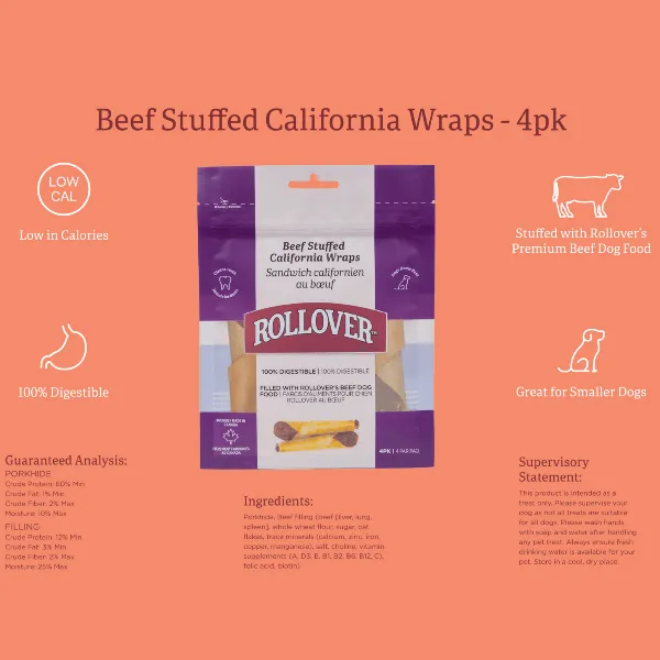 Rollover Beef Stuffed Porkhide Wraps Dog Treat