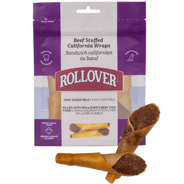 Rollover Beef Stuffed Porkhide Wraps Dog Treat