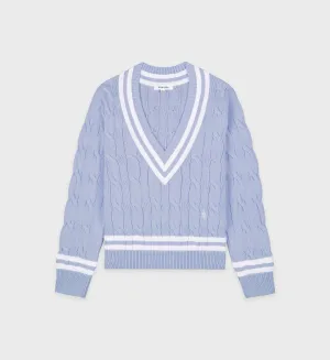 SRC Cableknit V-Neck Sweater - Sky Blue/Off White