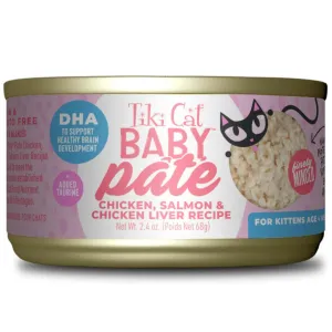 Tiki Cat Baby Chicken, Salmon & Chicken Liver Pate Wet Food For Kittens (2.4 oz x 12 cans)