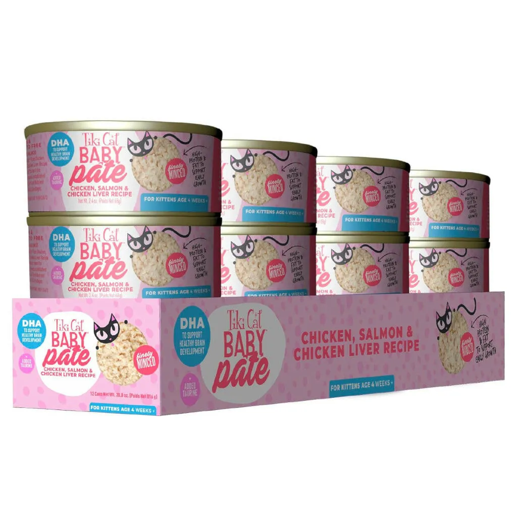 Tiki Cat Baby Chicken, Salmon & Chicken Liver Pate Wet Food For Kittens (2.4 oz x 12 cans)
