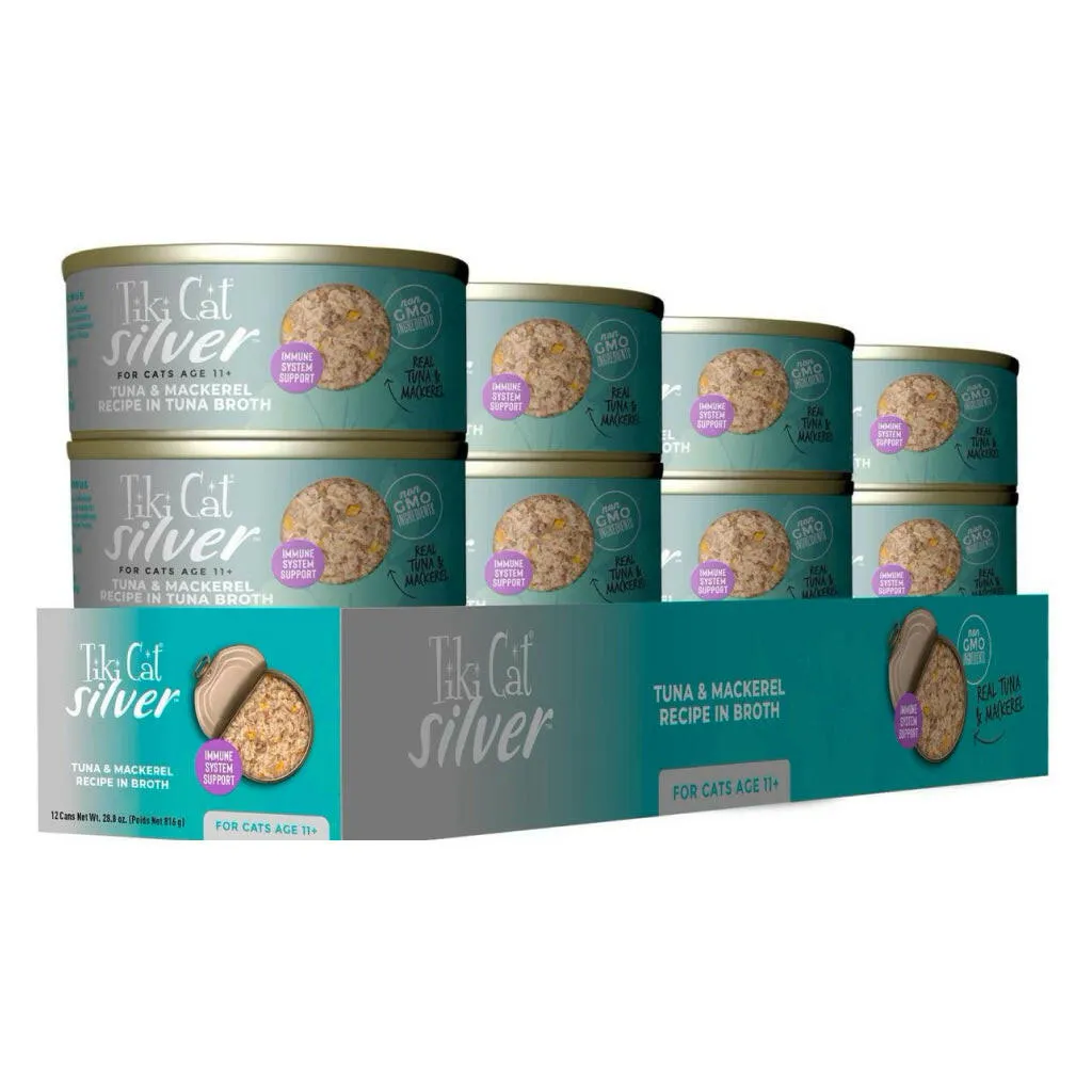 Tiki Cat Silver for Seniors Tuna & Mackerel (2.4 oz x 12 cans)