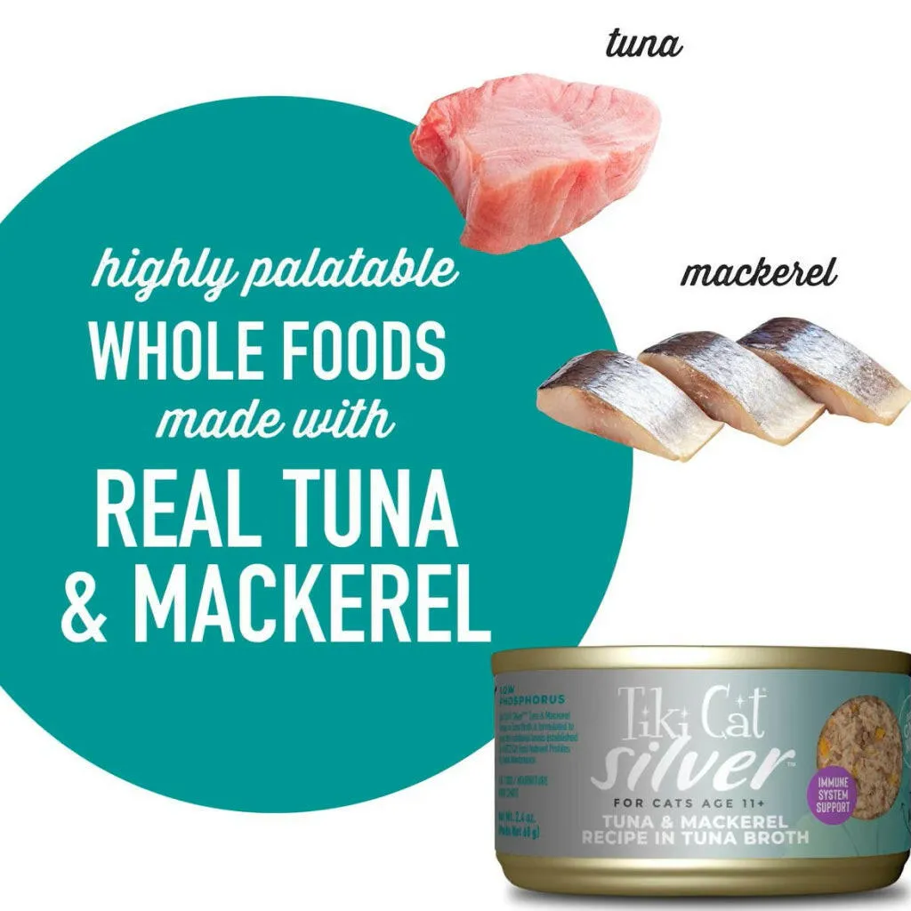 Tiki Cat Silver for Seniors Tuna & Mackerel (2.4 oz x 12 cans)
