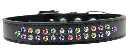 Two Row Confetti Rhinestone Leather Collar in Many Colors