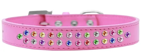 Two Row Confetti Rhinestone Leather Collar in Many Colors