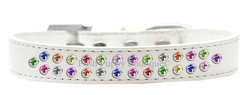 Two Row Confetti Rhinestone Leather Collar in Many Colors