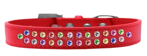 Two Row Confetti Rhinestone Leather Collar in Many Colors