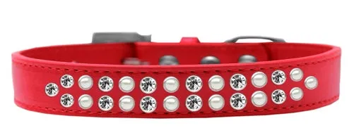 Two Row Pearl and Clear Crystal Dog Collar in Many Colors