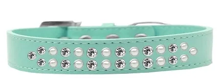 Two Row Pearl and Clear Crystal Dog Collar in Many Colors