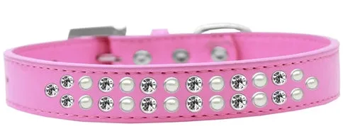 Two Row Pearl and Clear Crystal Dog Collar in Many Colors