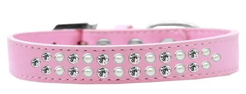 Two Row Pearl and Clear Crystal Dog Collar in Many Colors