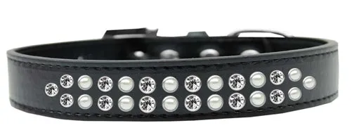 Two Row Pearl and Clear Crystal Dog Collar in Many Colors