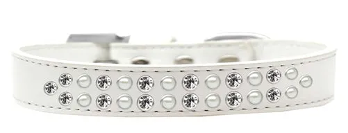 Two Row Pearl and Clear Crystal Dog Collar in Many Colors