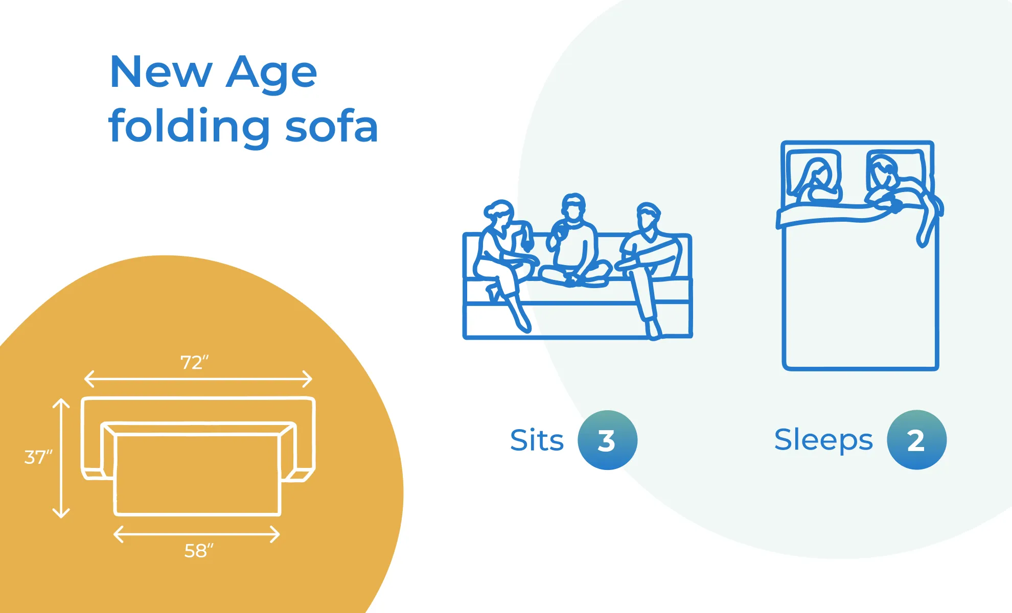 Uberlyfe New Age Folding Sofa Bed, Silver | 3 Seater | 3 Cushions- Blue Quartet Pattern