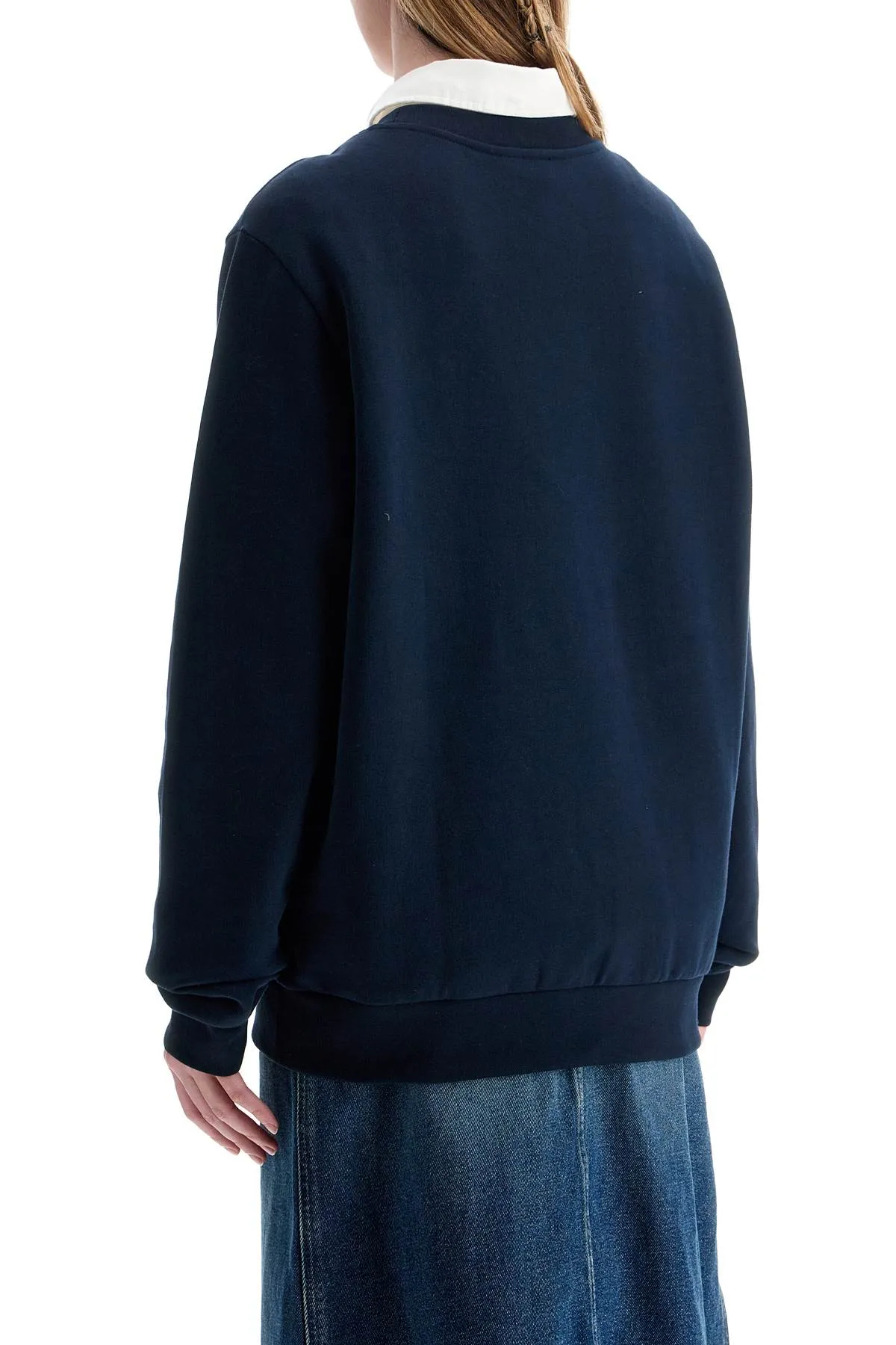 UNISEX DARK BLUE ORGANIC COTTON SWEATSHIRT WITH EMBROIDERED LOGO