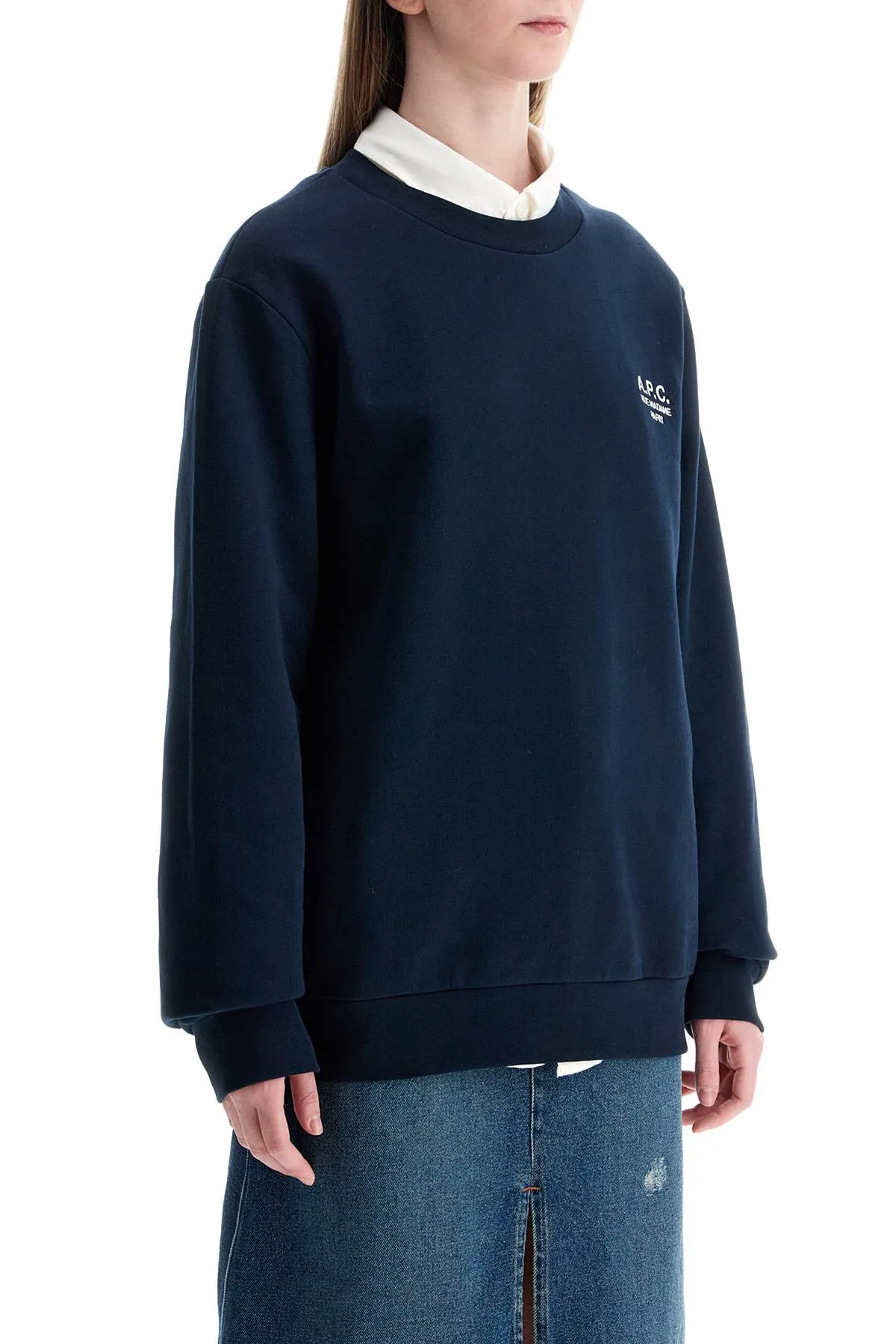UNISEX DARK BLUE ORGANIC COTTON SWEATSHIRT WITH EMBROIDERED LOGO