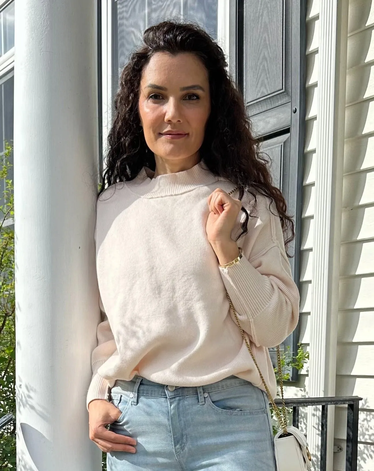 ZESICA Crew Neck Side Slit Oversized Ribbed Knit Sweater